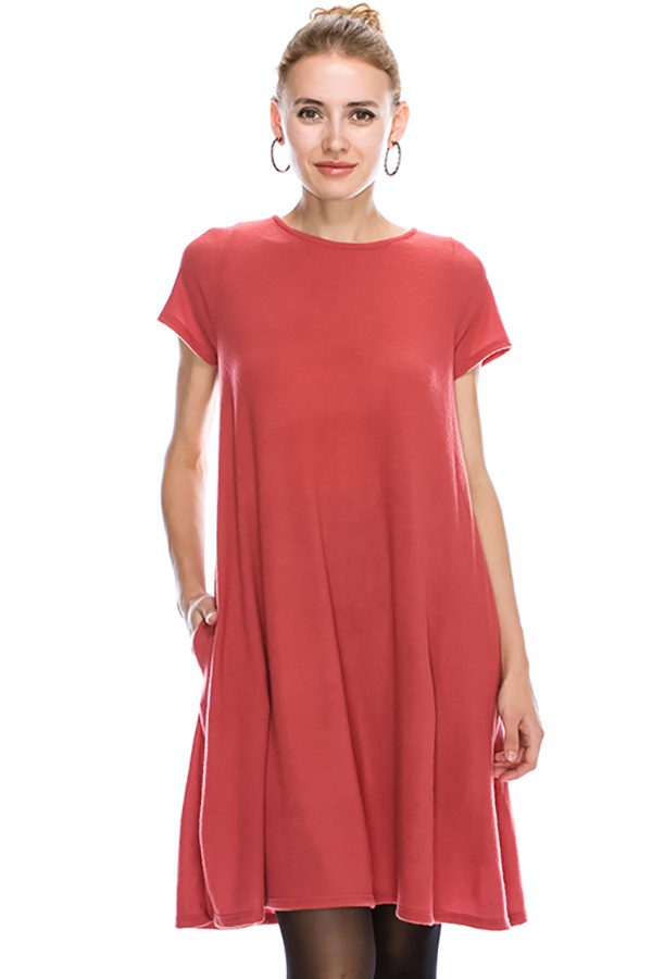 Solid Swing Short Sleeve Dress
