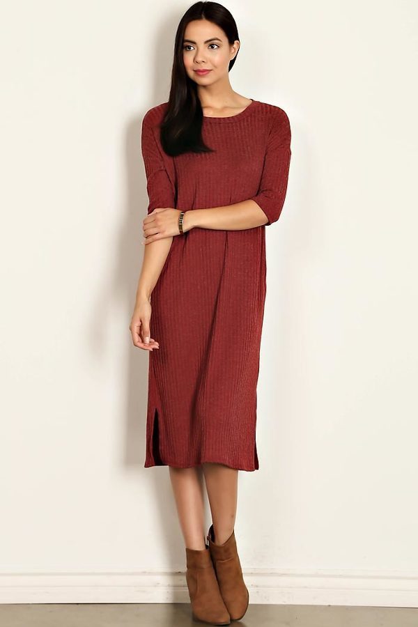 Solid Ribbed Scoop Neck Dress