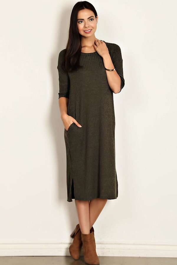 Solid Ribbed Scoop Neck Dress