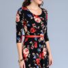 3/4 sleeve floral print dress with mini belt