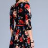 3/4 sleeve floral print dress with mini belt