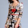 3/4 sleeve floral print dress with mini belt