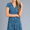 Short sleeve faux wrap floral print short dress