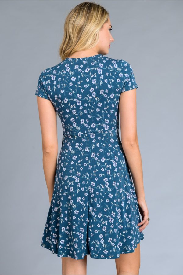 Short sleeve faux wrap floral print dress