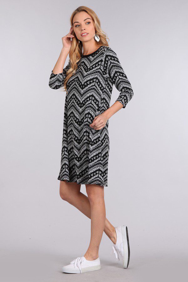 Patterned Chevron Printed A-line Dress