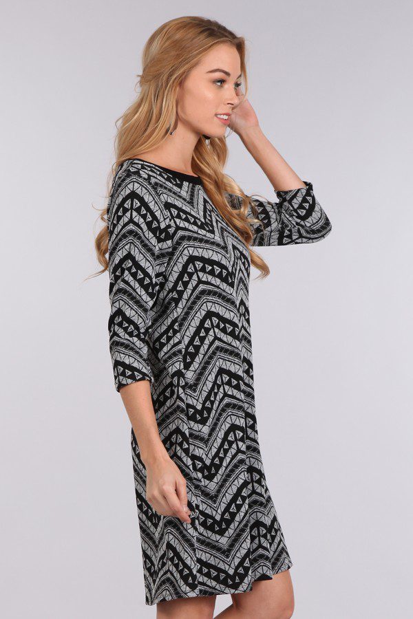 Patterned Chevron Printed A-line Dress