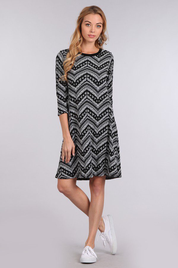 Patterned Chevron Printed A-line Dress