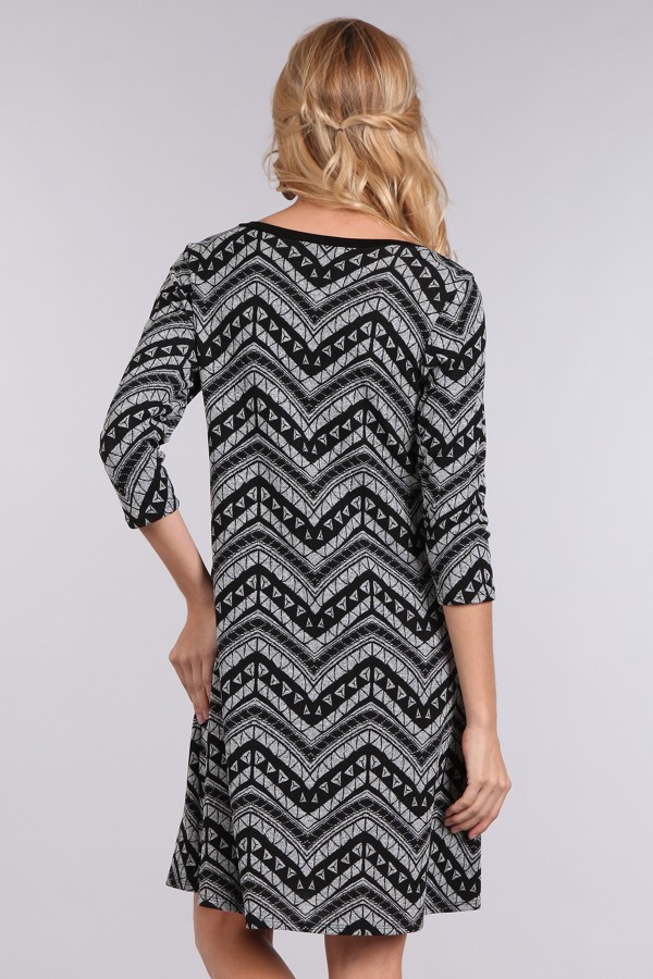Patterned Chevron Printed A-line Dress