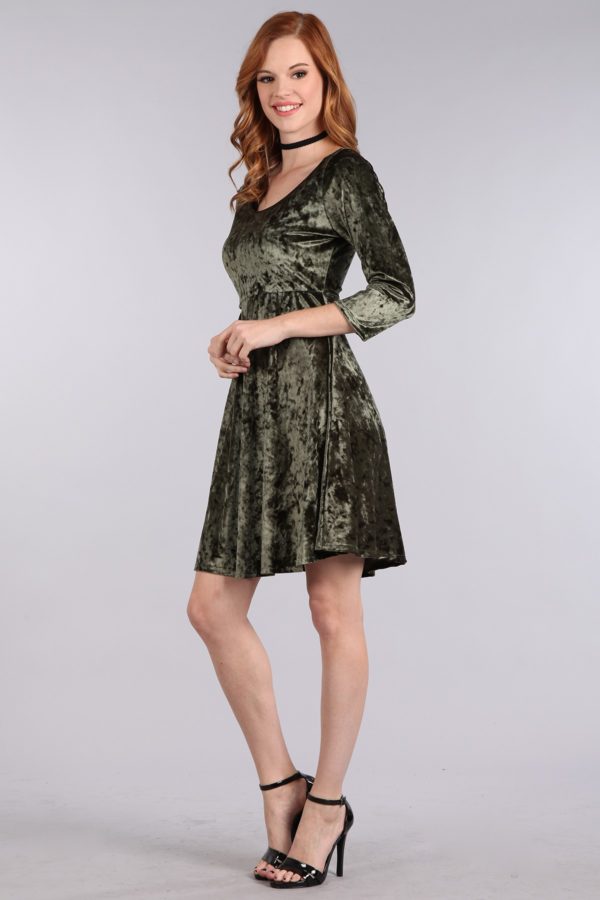 Textured Velvet 3/4 Sleeve Dress