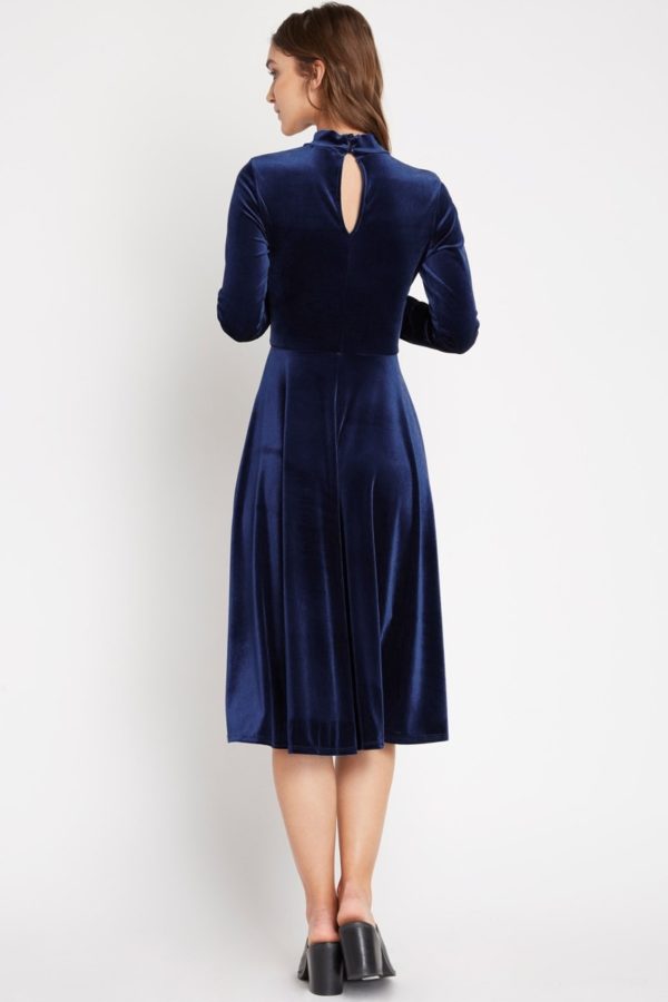 Plush Navy Velvet Midi Dress - Lazy Caturday - Fun and Unique