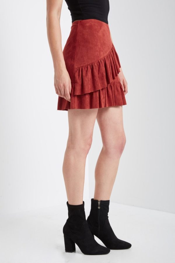 Rusted Ruffle Mini Skirt
