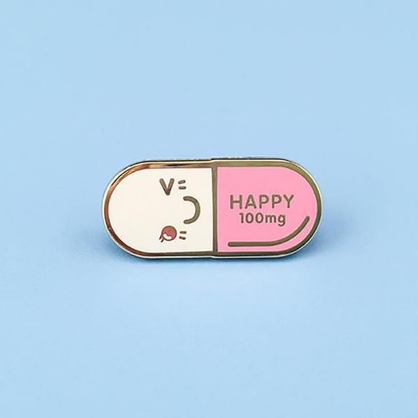 Mr. Happy Pill Pin - Pink